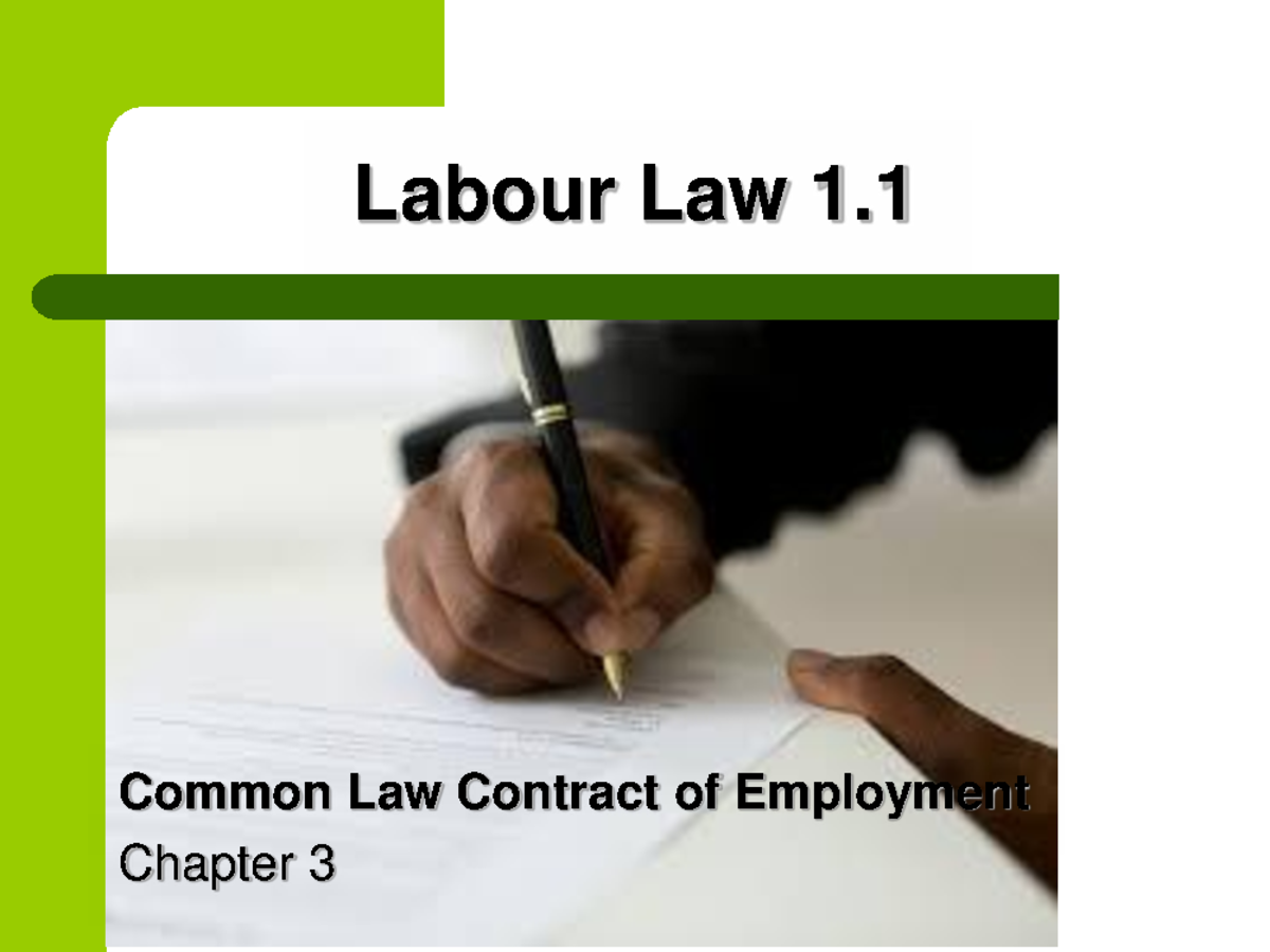 Labour Law 1.1: Overview of Common Law Employment Contracts - Studocu