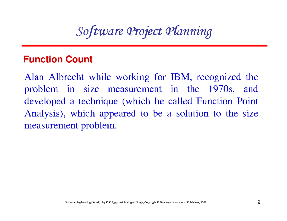 Function Point Analysis Overview - Software Engineering (3rd Ed.) - Studocu