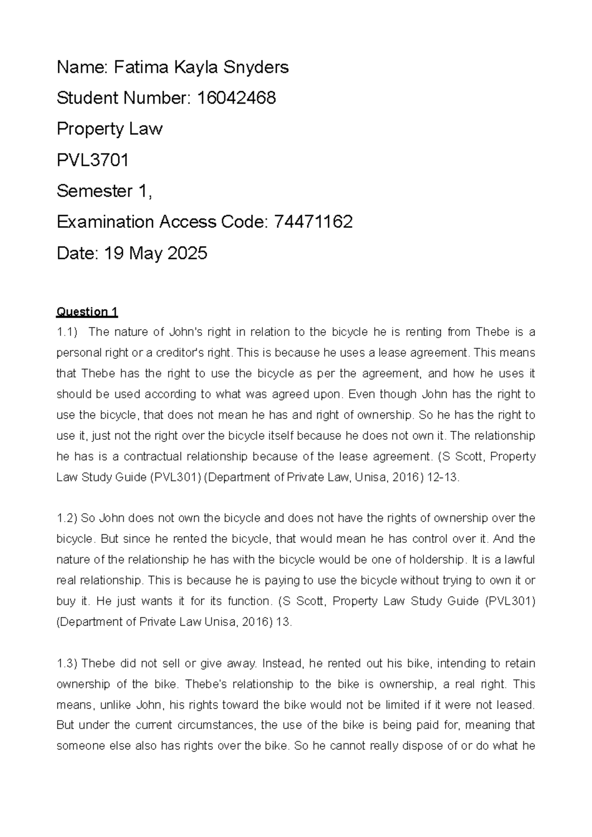 Property Law PVL3701 Semester 1 Exam Notes - Studocu