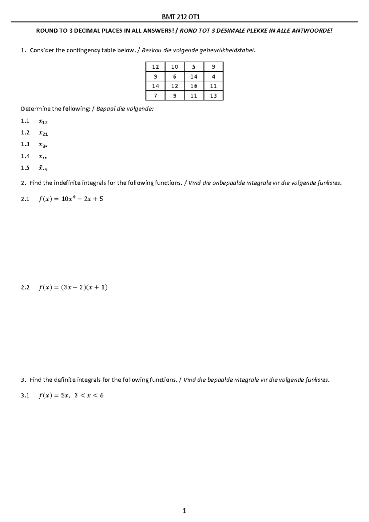 BMT 212 Final Exam Study Guide: Probability, Integrals, and Statistics ...