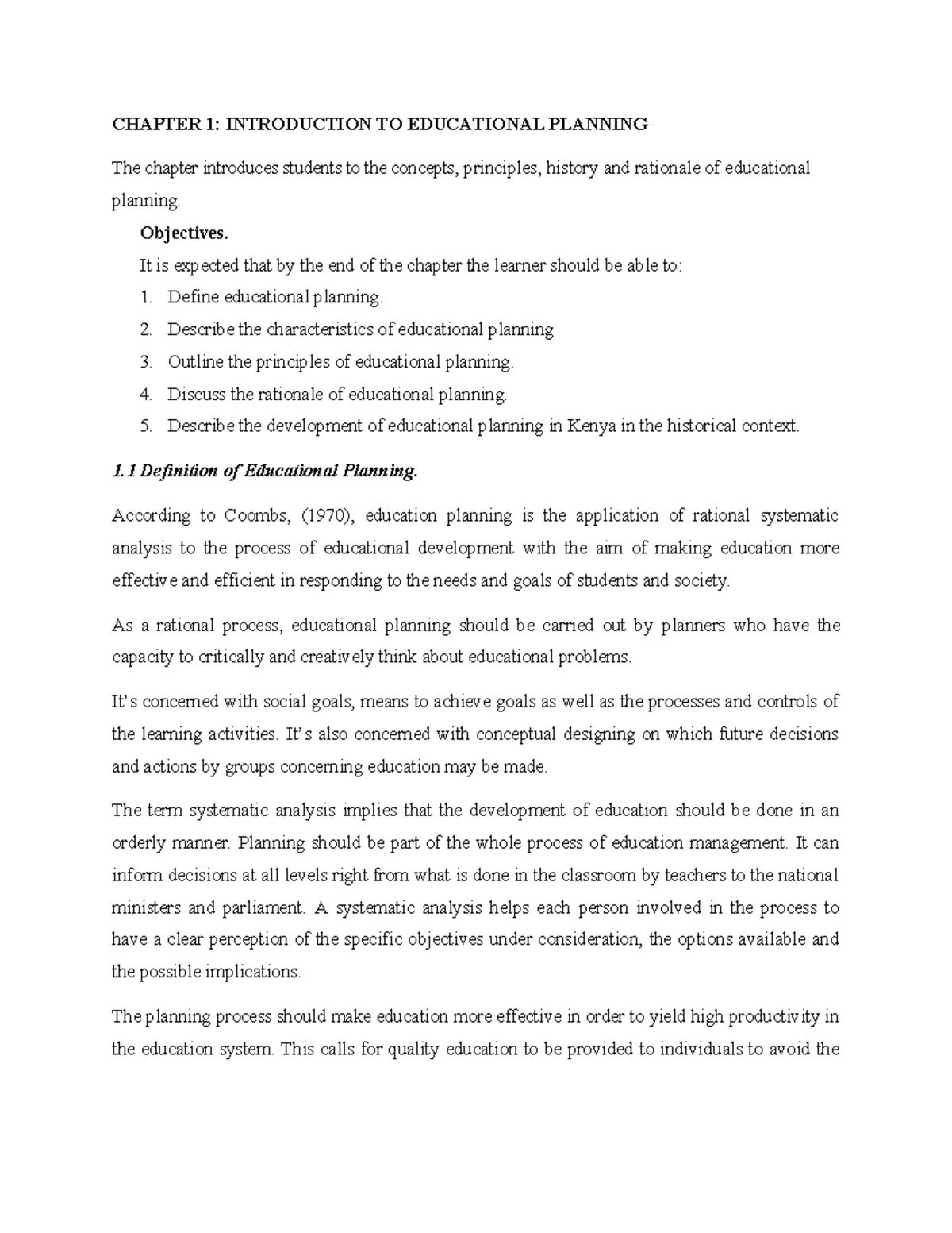 EDUC 101: Chapter 1 Notes on Educational Planning and Its Rationale ...