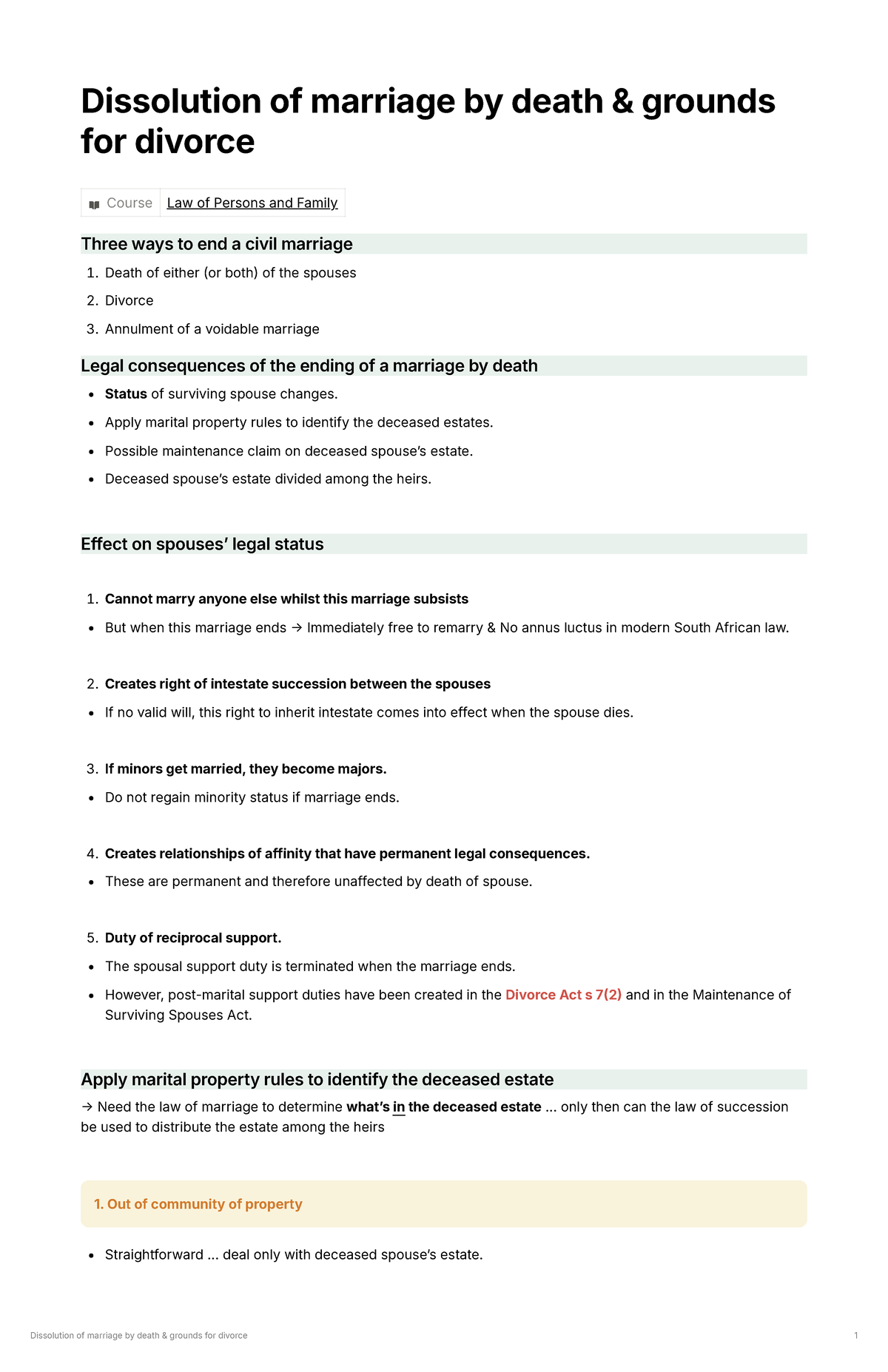 Dissolution of Marriage by Death & Grounds for Divorce - Law of Persons ...