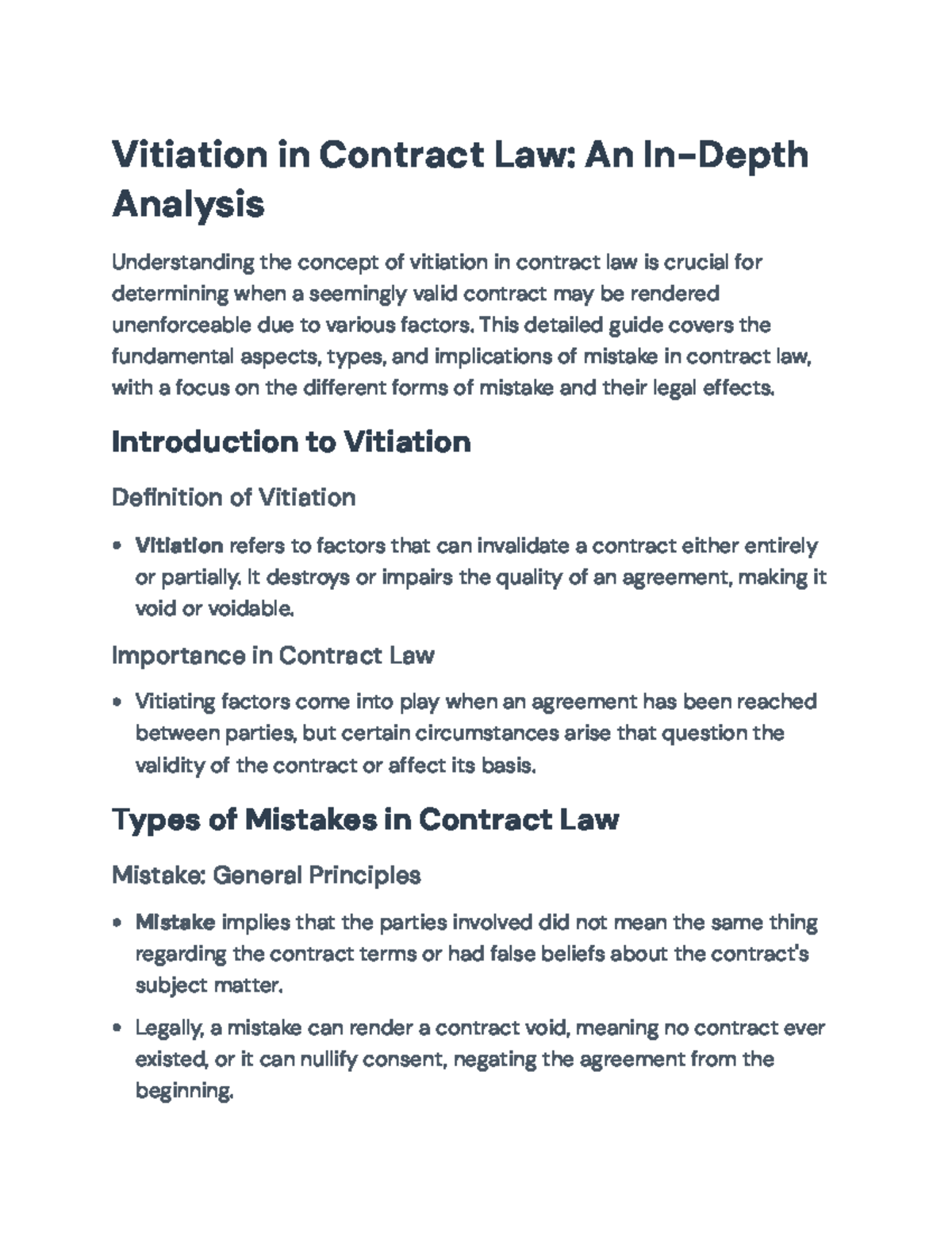 Vitiation in Contract Law: Exploring Mistakes and Their Implications ...