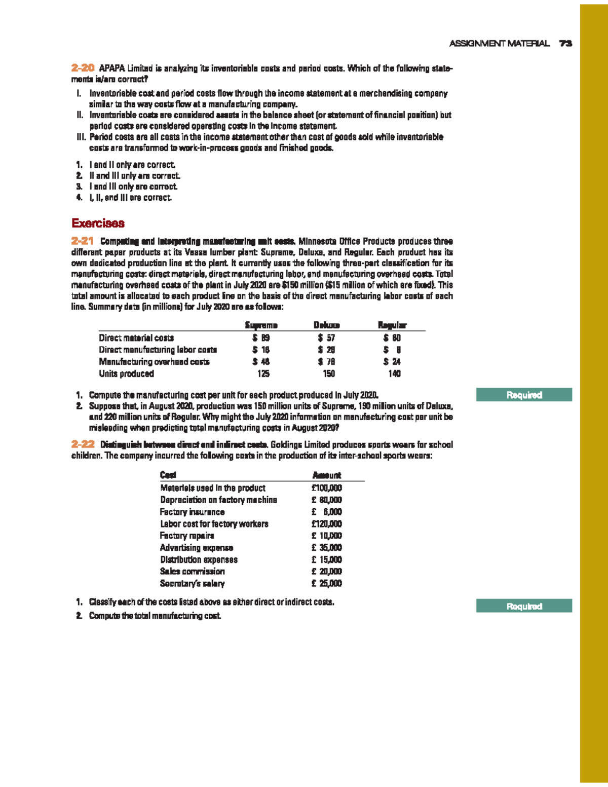 ASSIGNMENT MATERIAL 73: Analyzing Inventoriable and Period Costs - Studocu