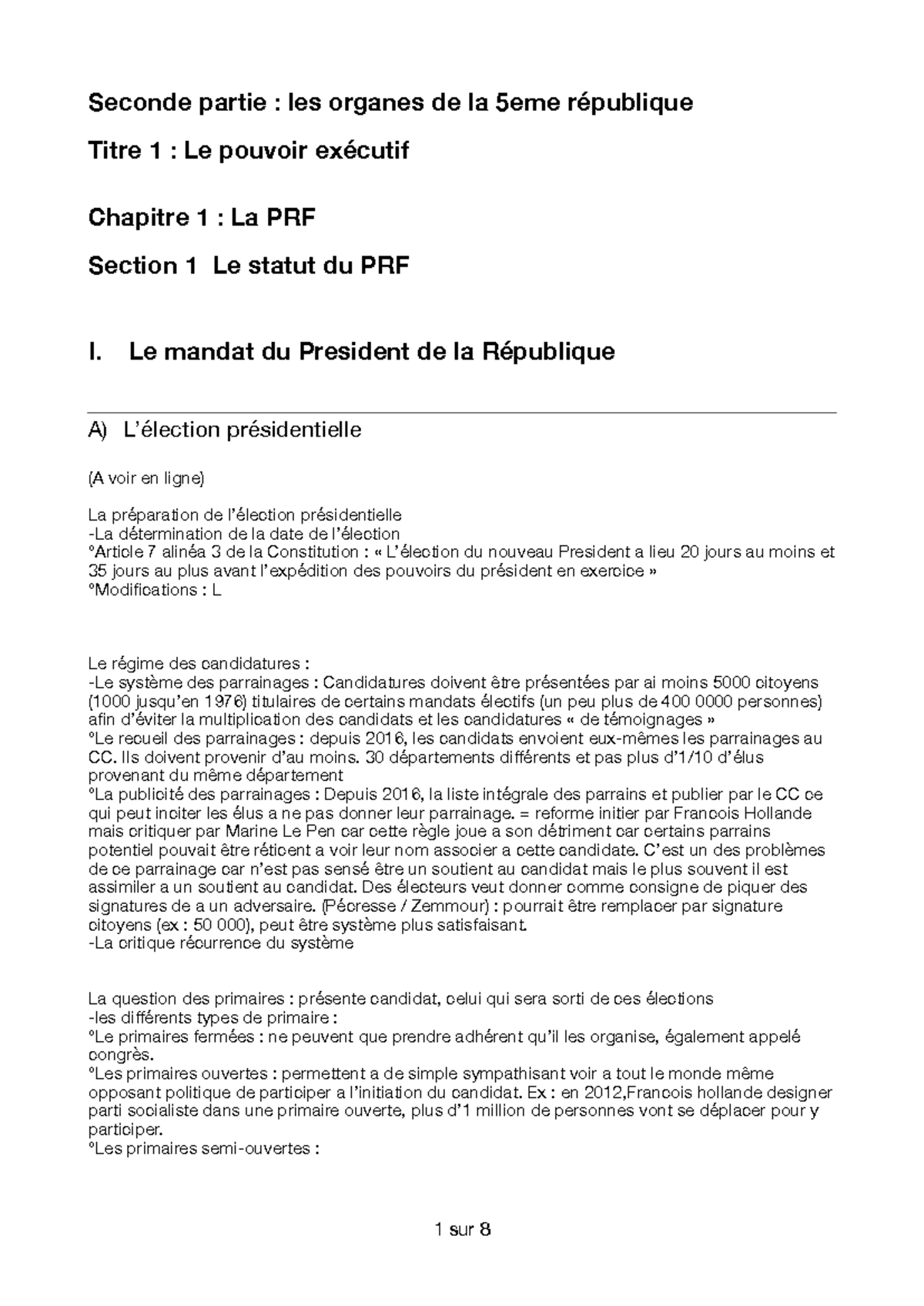 P2; T1; Chapitre 1 : Le Pouvoir Exécutif de la 5ème République - Studocu