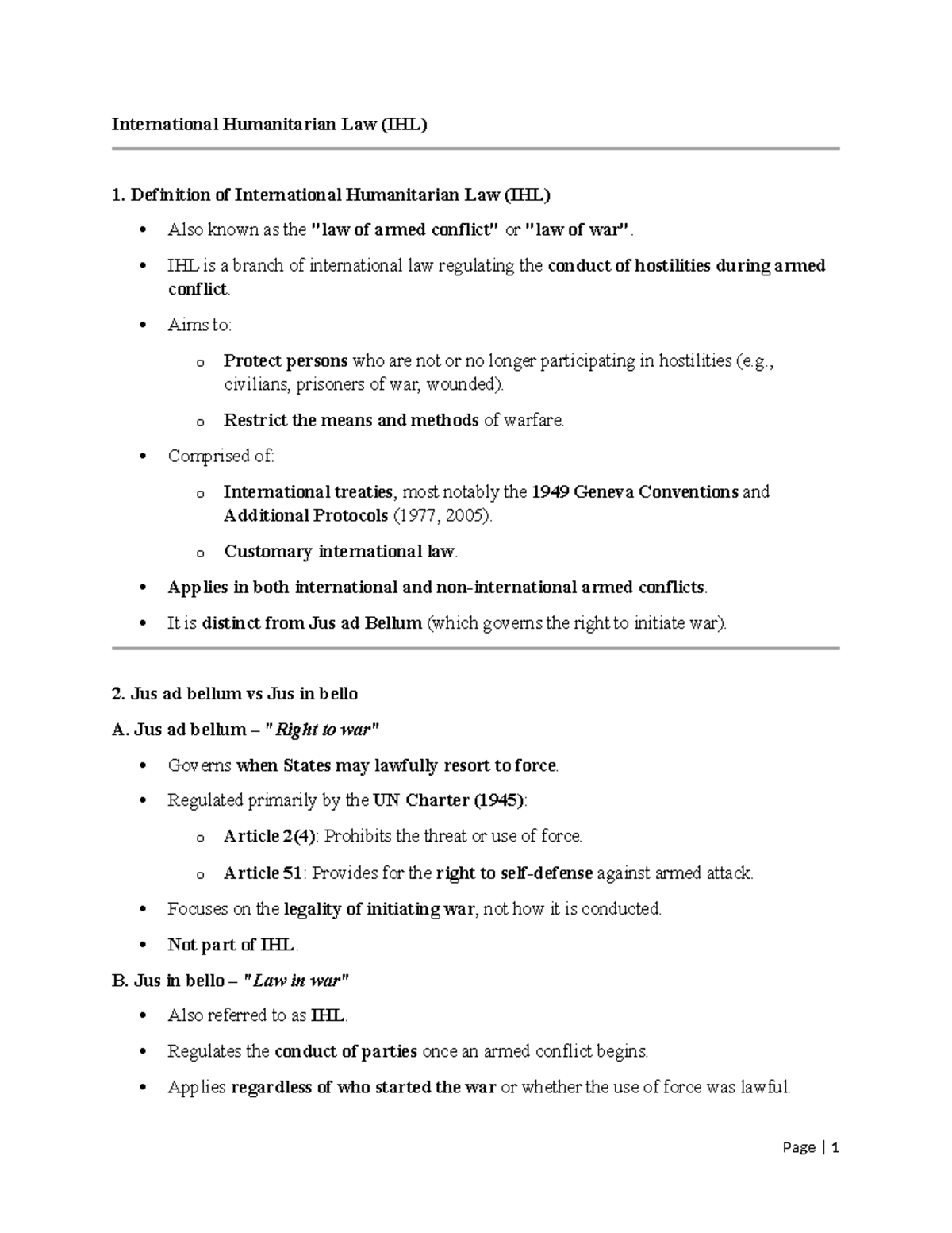 International Humanitarian Law (IHL): Key Concepts and Principles - Studocu