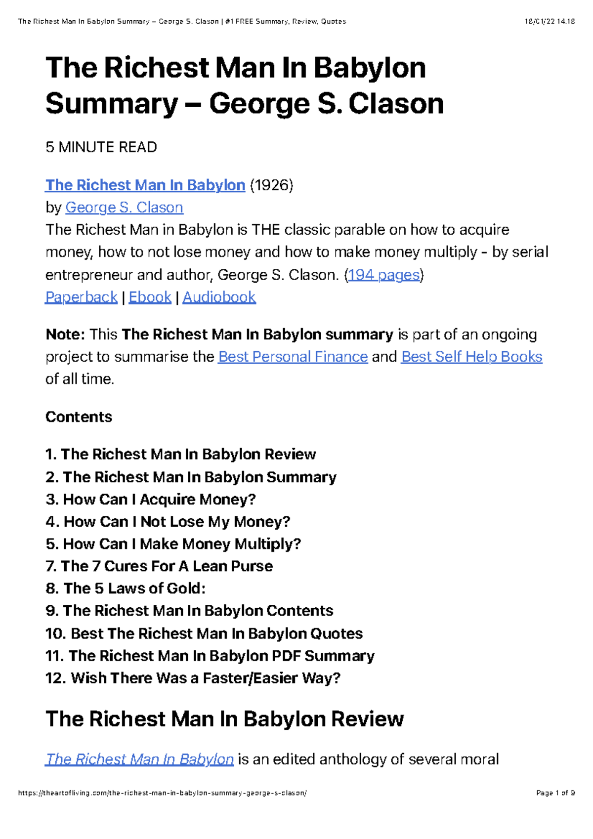 The Richest Man In Babylon Summary: Key Insights & Takeaways - Studocu