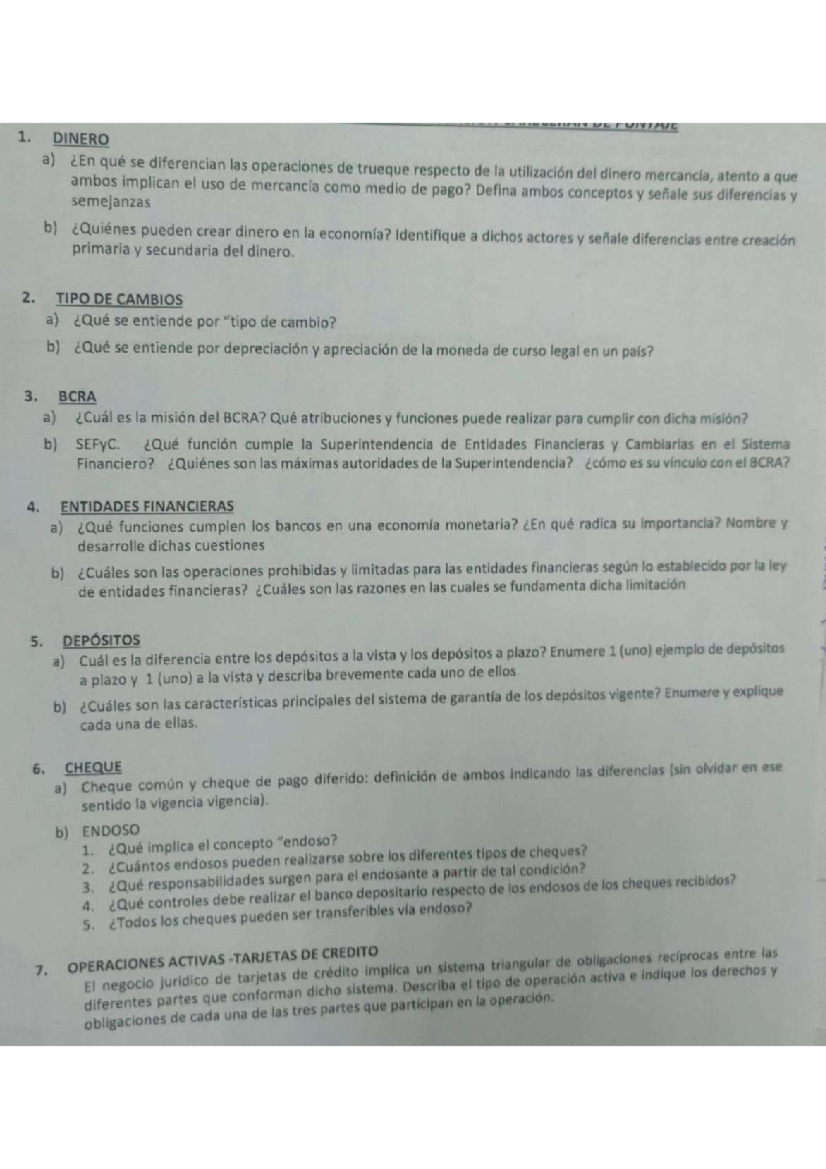1°Parcial Bancos y Seguros 2C 2024 - 1. DINERO a) qué se diferencian ...