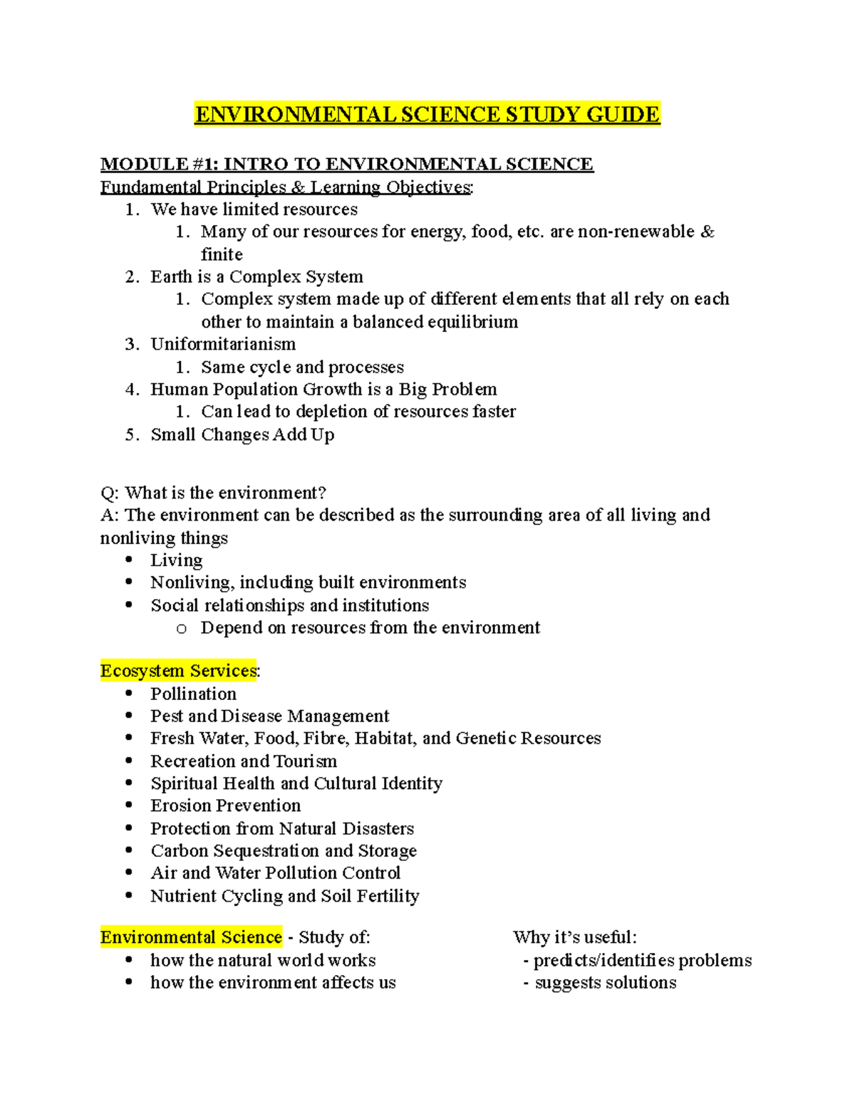 Environmental Science Study Guide: Modules 1-3 Overview - Studocu