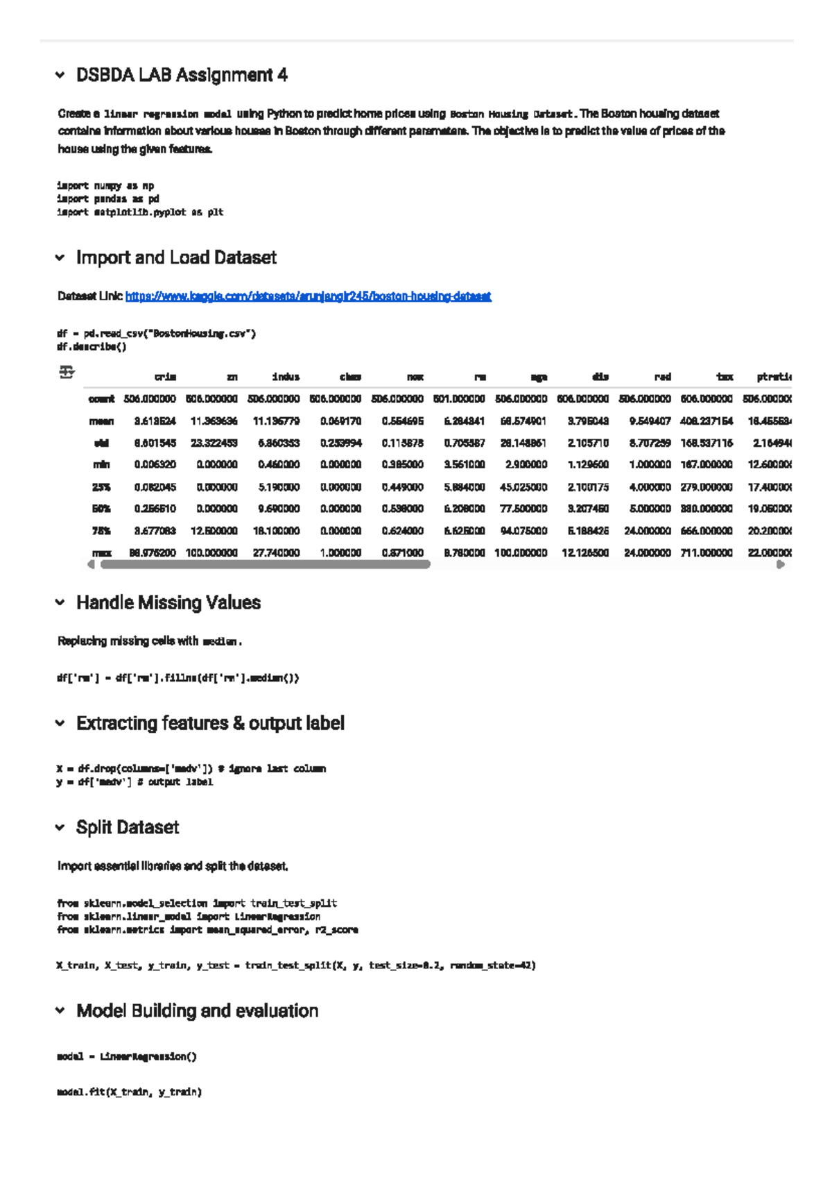 DSBDA LAB Assignment 4: Linear Regression Model for Boston Housing ...