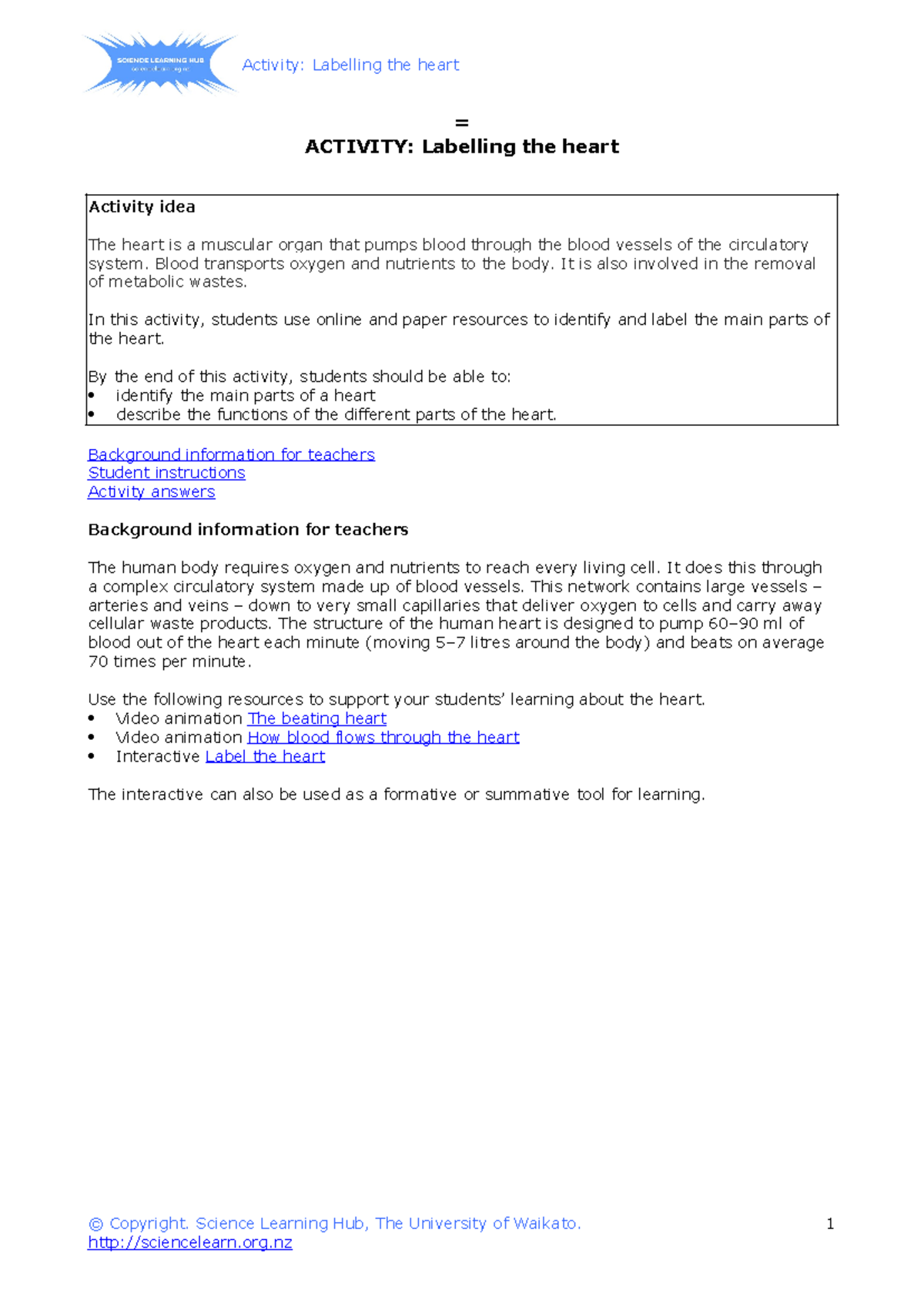 Heart Labelling Activity - Practice Test for Anatomy Study (BIO101 ...