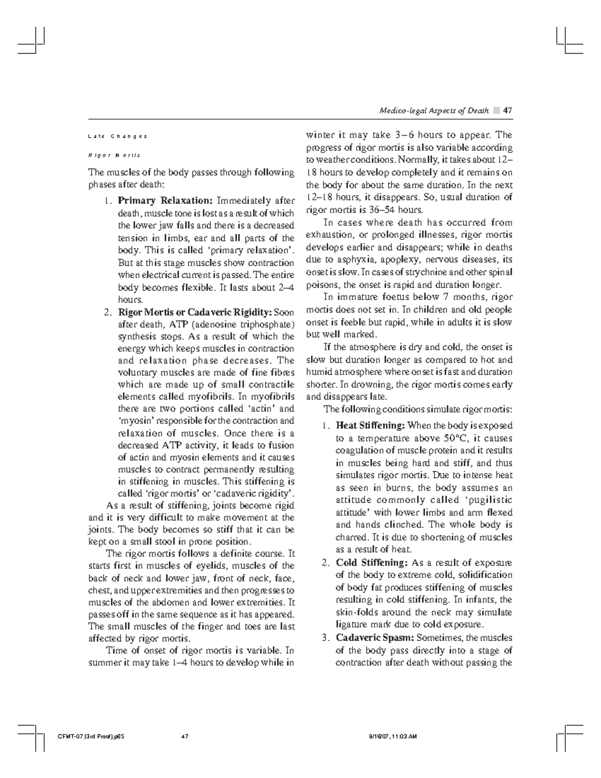 Aspects of Death: Rigor Mortis and Muscle Changes (Class Notes) - Studocu