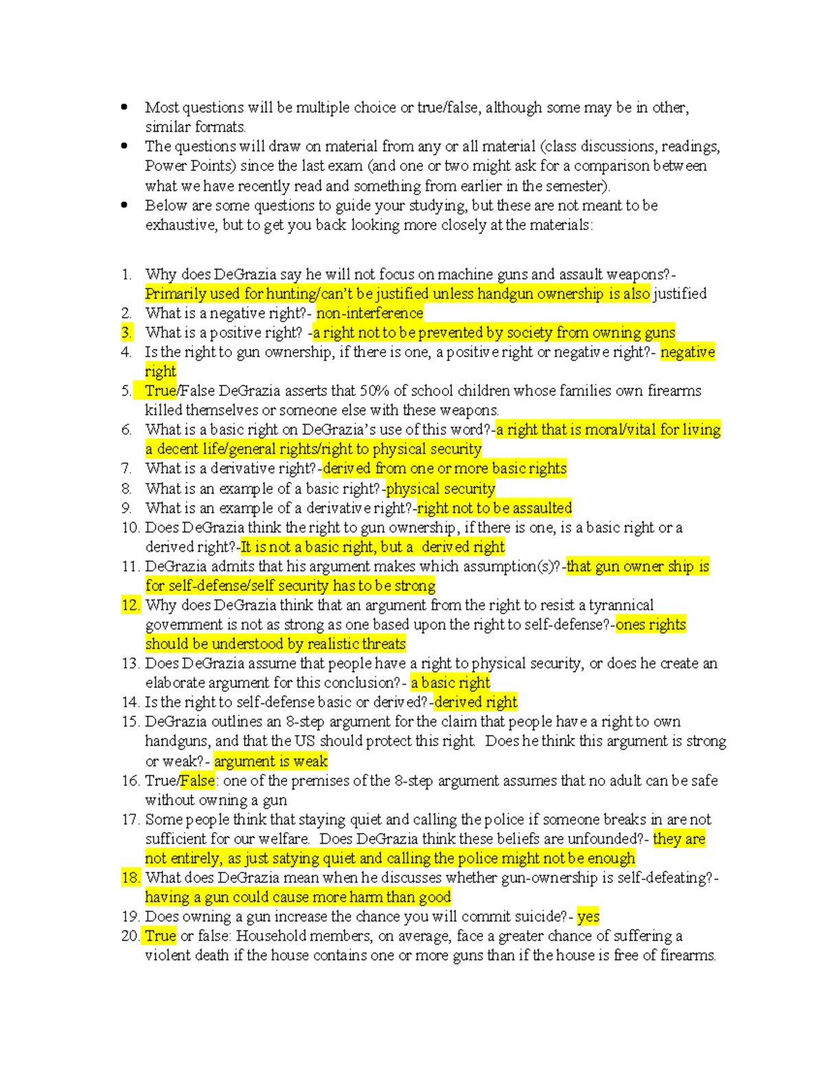 Gun Ownership Rights & The Arguments of DeGrazia and Mill - Final Exam ...
