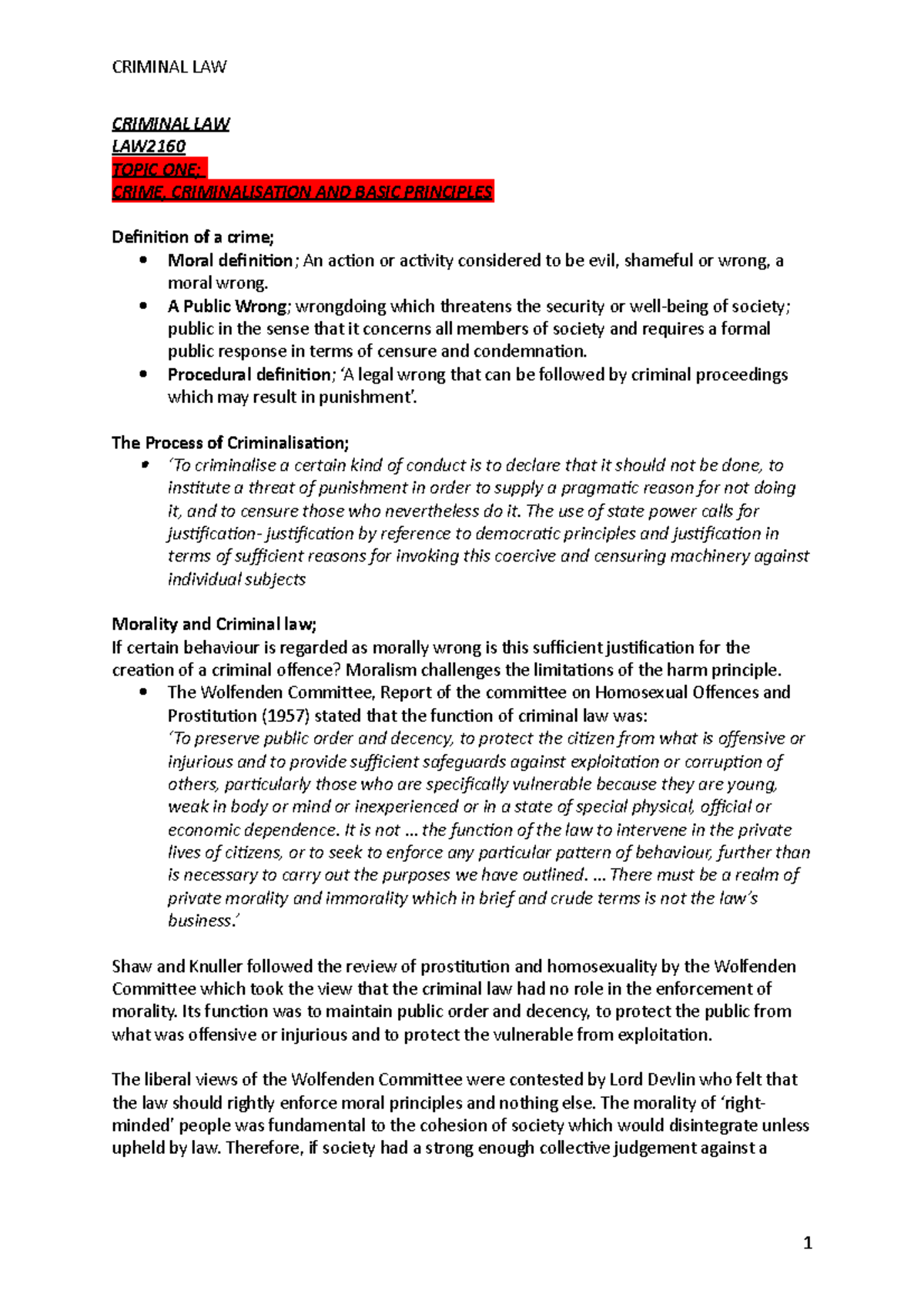 Criminal Law: Crime Criminalisation and Basic Principles - Studocu