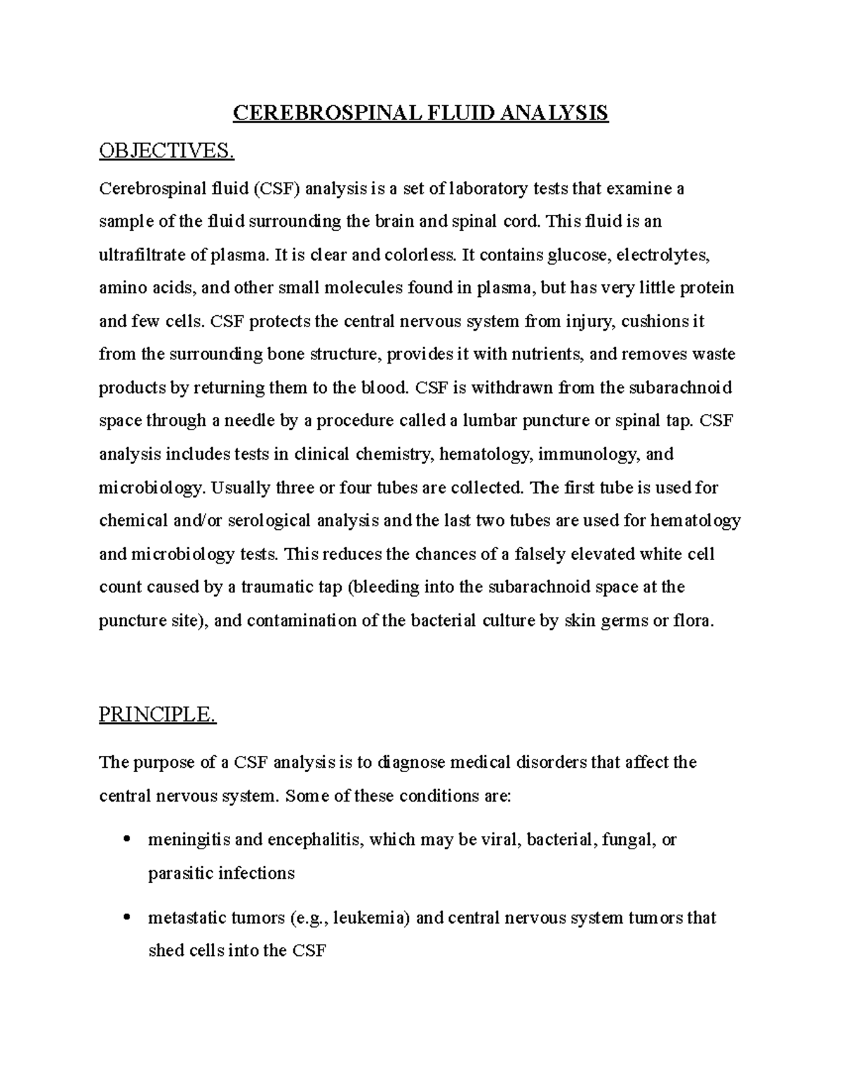 CSF Analysis - LECTURE NOTES LECTURE NOTES LECTURE NOTES LECTURE NOTES ...