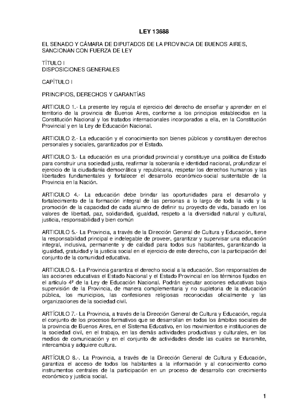 Ley Provincial de Educación 13688 - Análisis y Disposiciones Generales ...