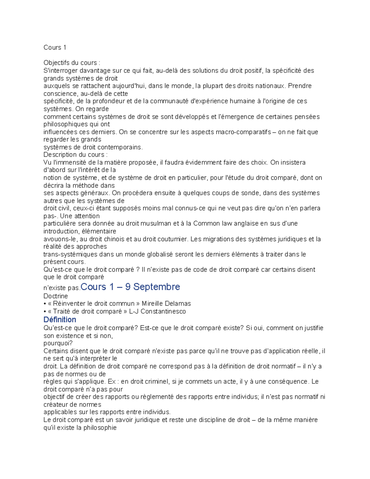 Cours 1 : Introduction au Droit Comparé et Systèmes Juridiques - Studocu