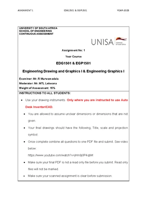 Major Test 1 Guidelines for EDG1501 Engineering Drawing - Studocu