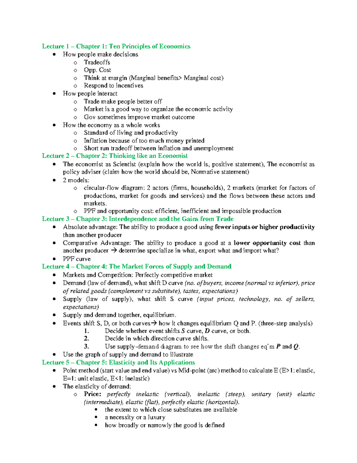 Midterm Review: Key Points on Economic Principles and Concepts - Studocu