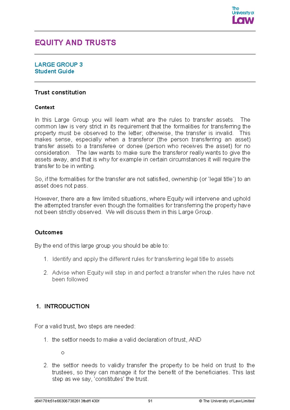 Trust Constitution Guide 3 - EQUITY AND TRUSTS LARGE GROUP 3 Student ...