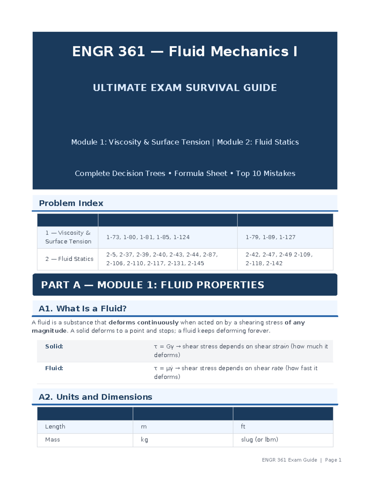 ENGR 361 Fluid Mechanics I ULTIMATE EXAM STUDY GUIDE - Studocu