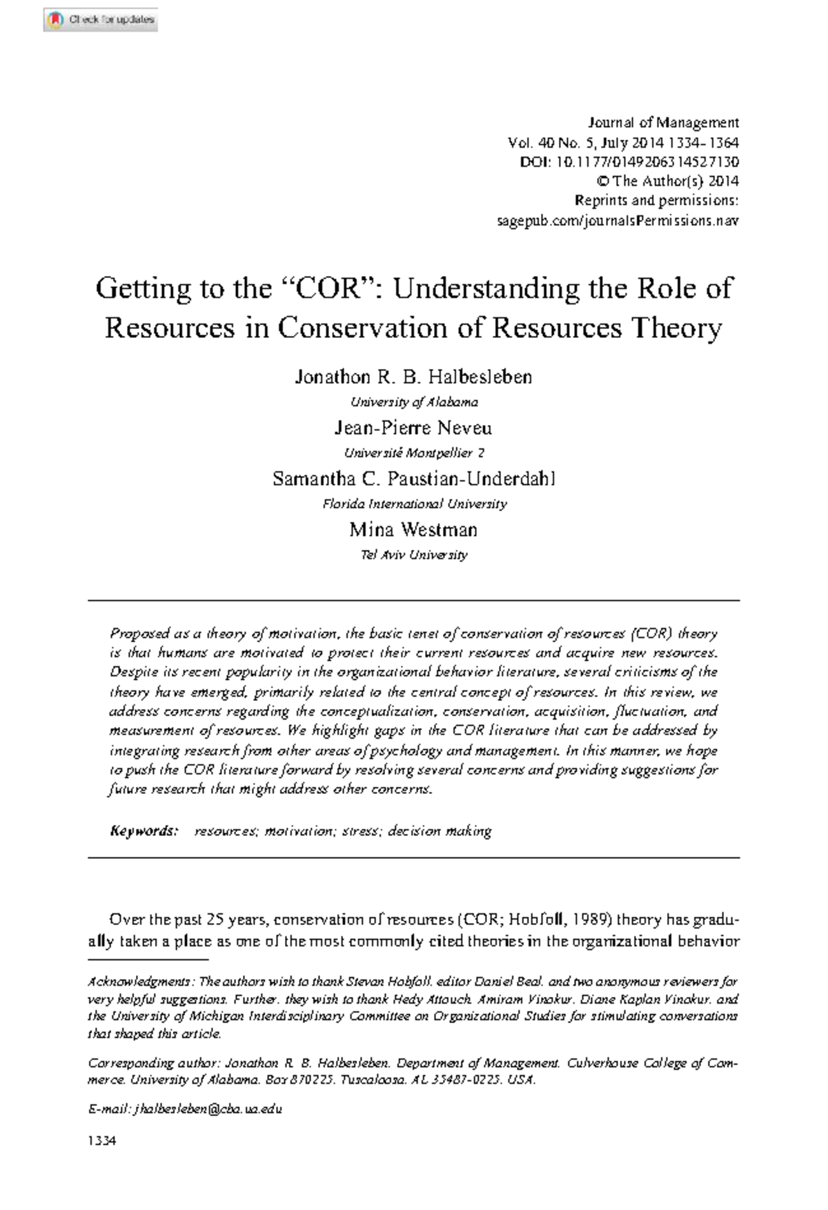 Understanding the conservation of resources theory: A comprehensive ...