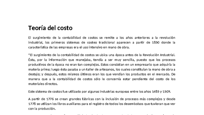 Teoría del Costo: Evolución y Métodos en Contabilidad de Costos - Studocu