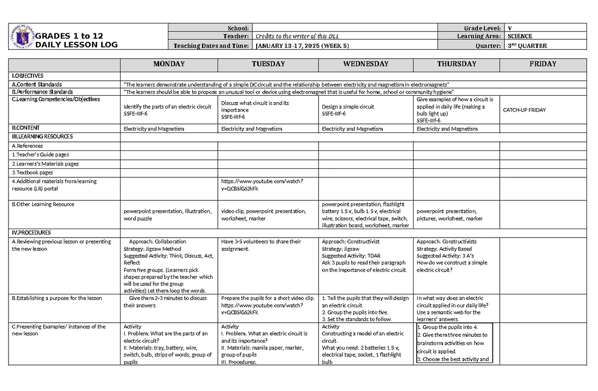DLL Araling Panlipunan 5 Q3 W5 - GRADES 1 to 12 DAILY LESSON LOG School ...