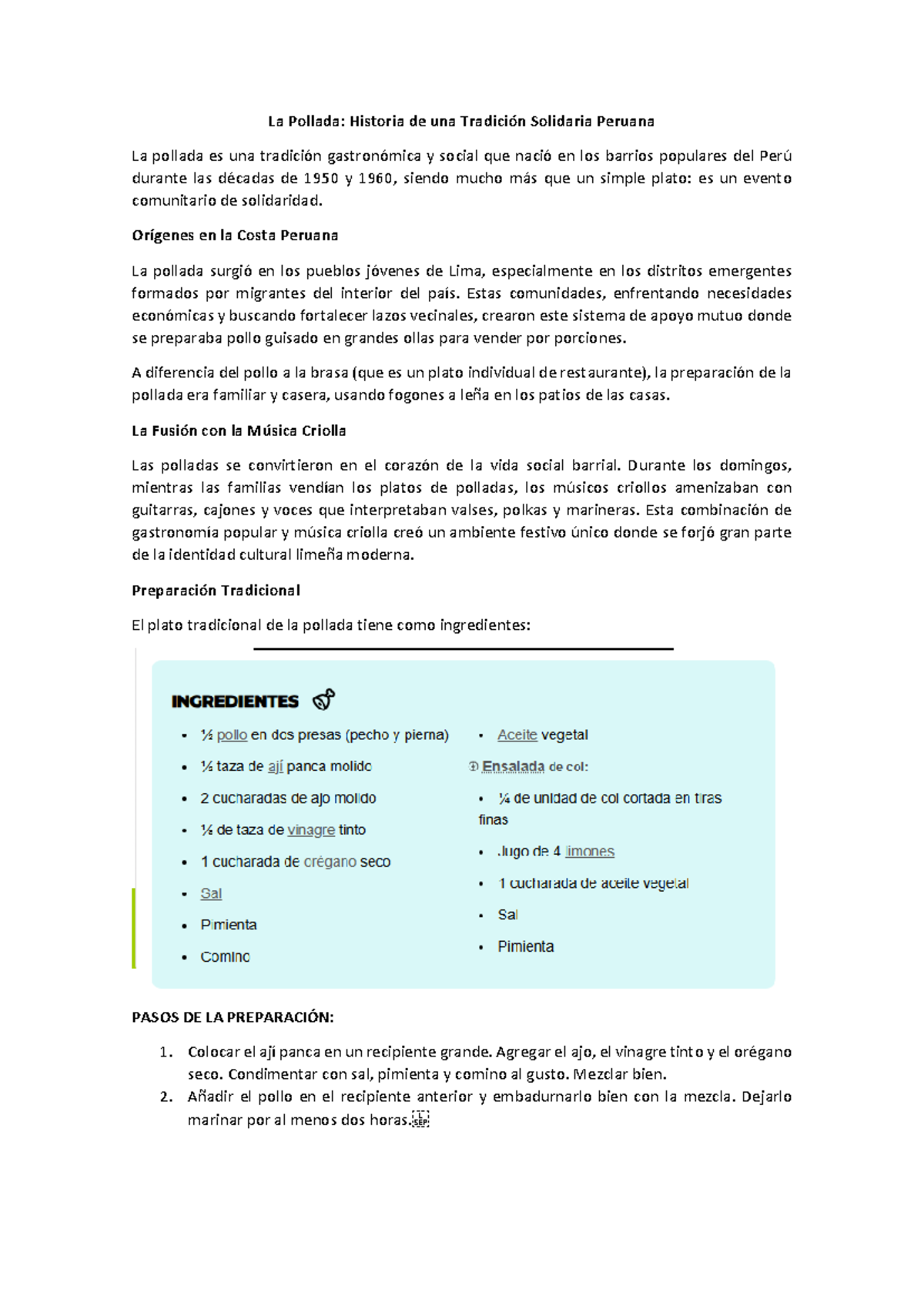 Historia y Preparación de las Polladas: Tradición Peruana - Document Preview