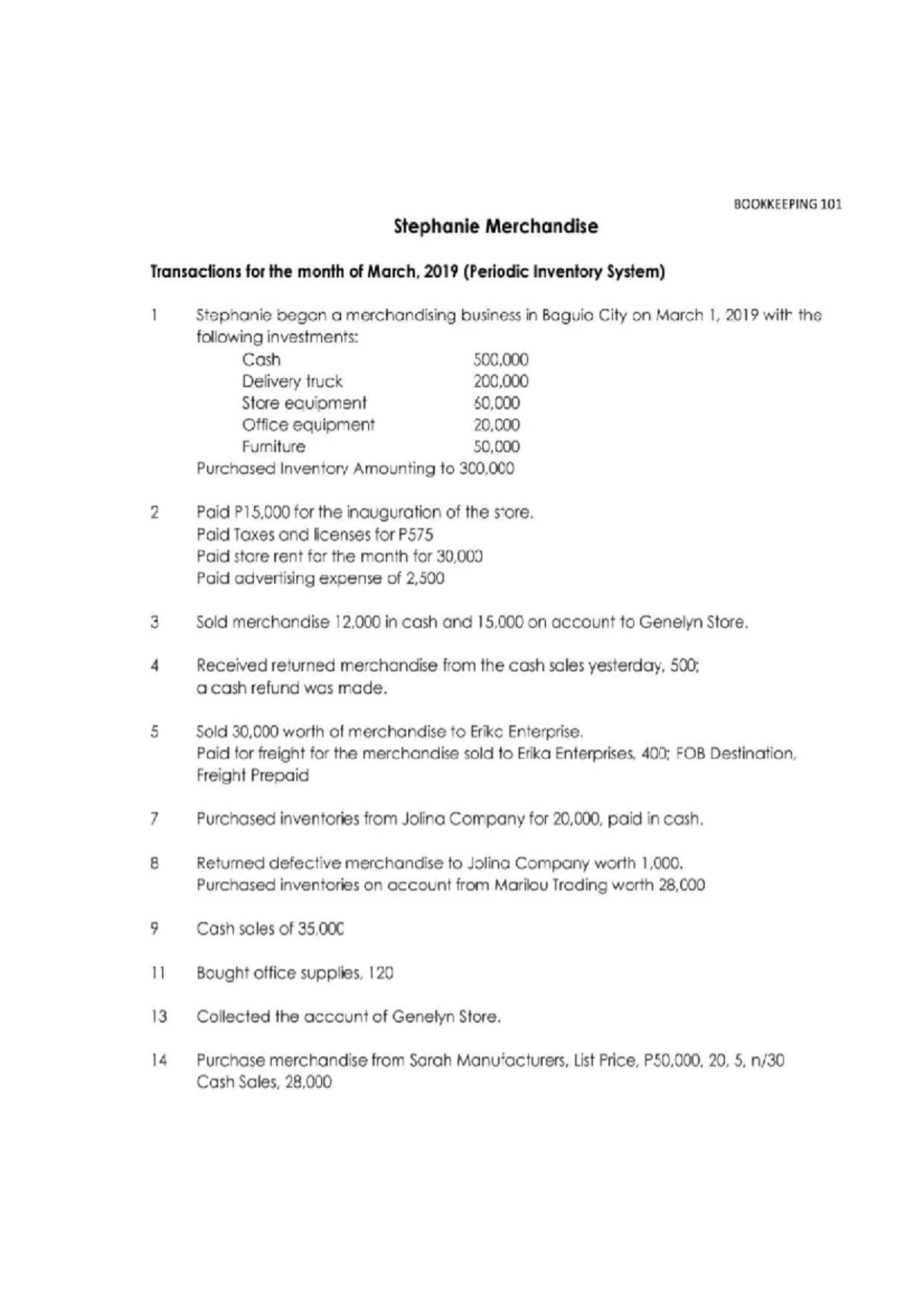 BOOKKEEPING 101: Perpetual Merchandising Transactions (March 2019 ...