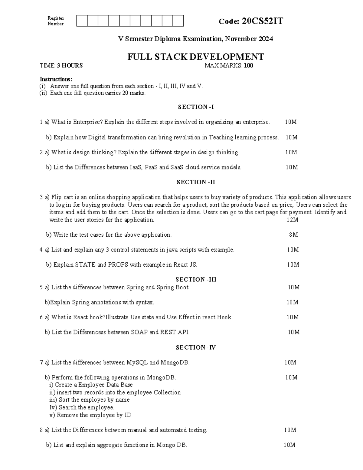 FSD Exam Notes: Full Stack Development (20CS52IT) - Nov 2024 - Studocu
