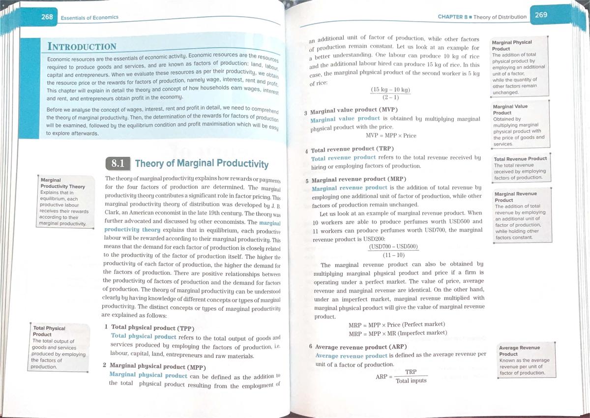268 Essentials of Economics CHAPTER 8 Theory of Distribution: Marginal ...