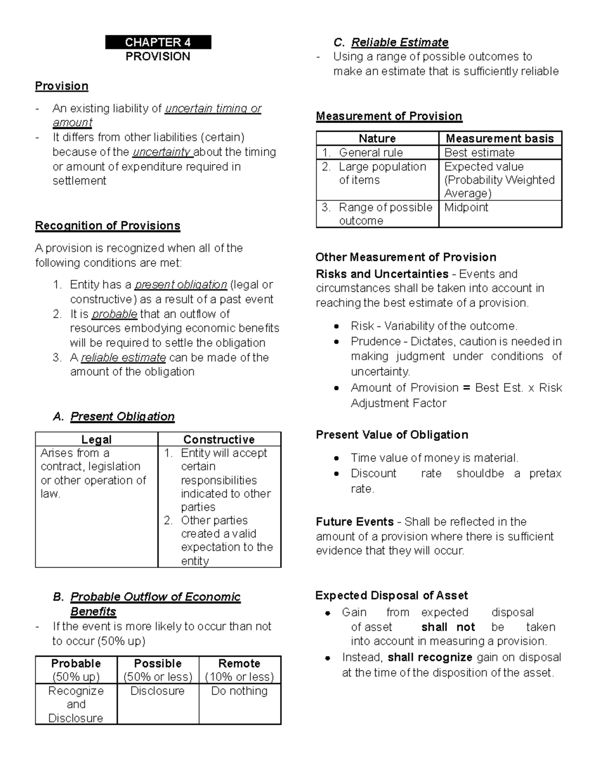 Chapter 4 - Provisions: Understanding Recognition and Measurement - Studocu