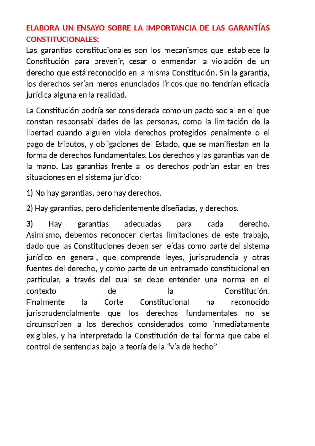 ENSAYO SOBRE LA IMPORTANCIA DE LAS GARANTÍAS CONSTITUCIONALES - Studocu