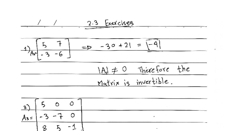 EX2 - Matrix Invertibility Exercises and Solutions - Studocu