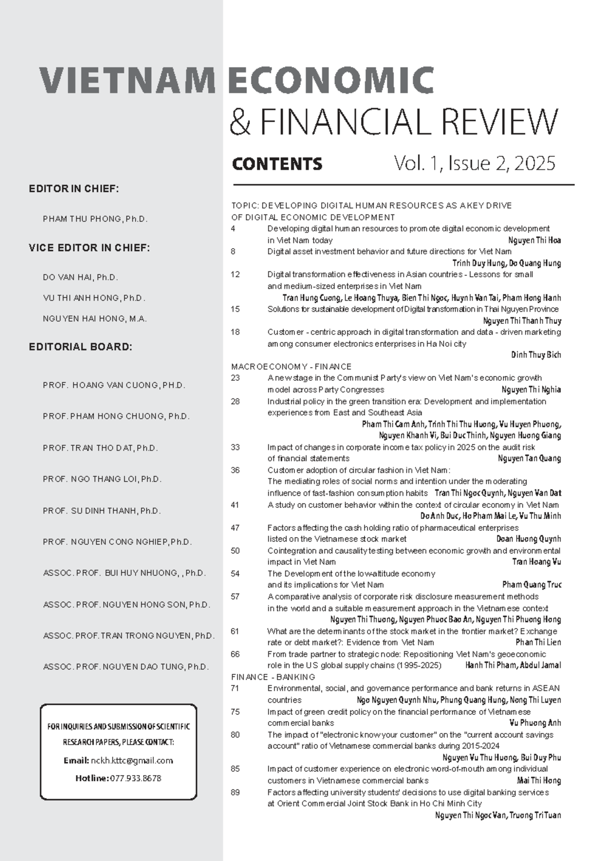 Vietnam Economic Financial Review: Vol. 1, Issue 2, 2025 - Digital ...
