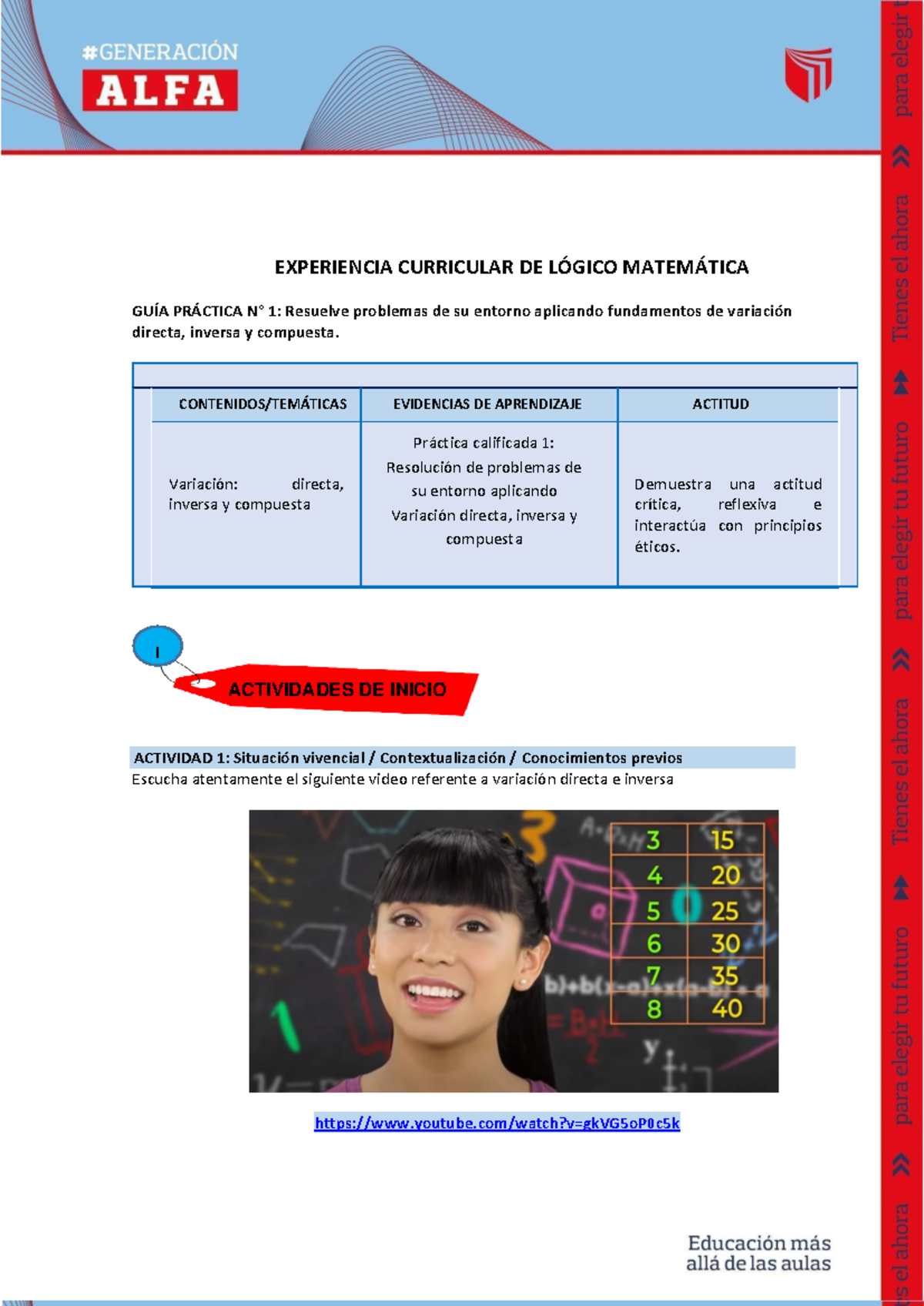 GUÍA PRÁCTICA N° 1: Resolución de Problemas de Variación Directa e ...