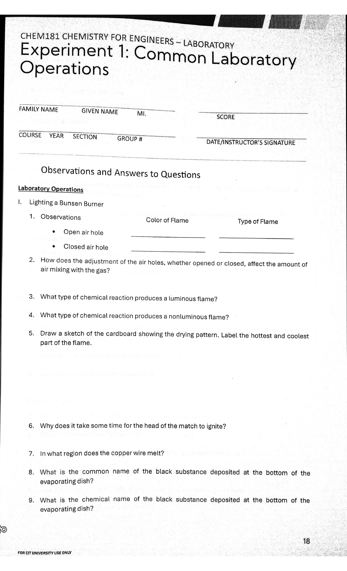 CHEM181 Final Lab Report: Common Laboratory Operations Analysis - Studocu