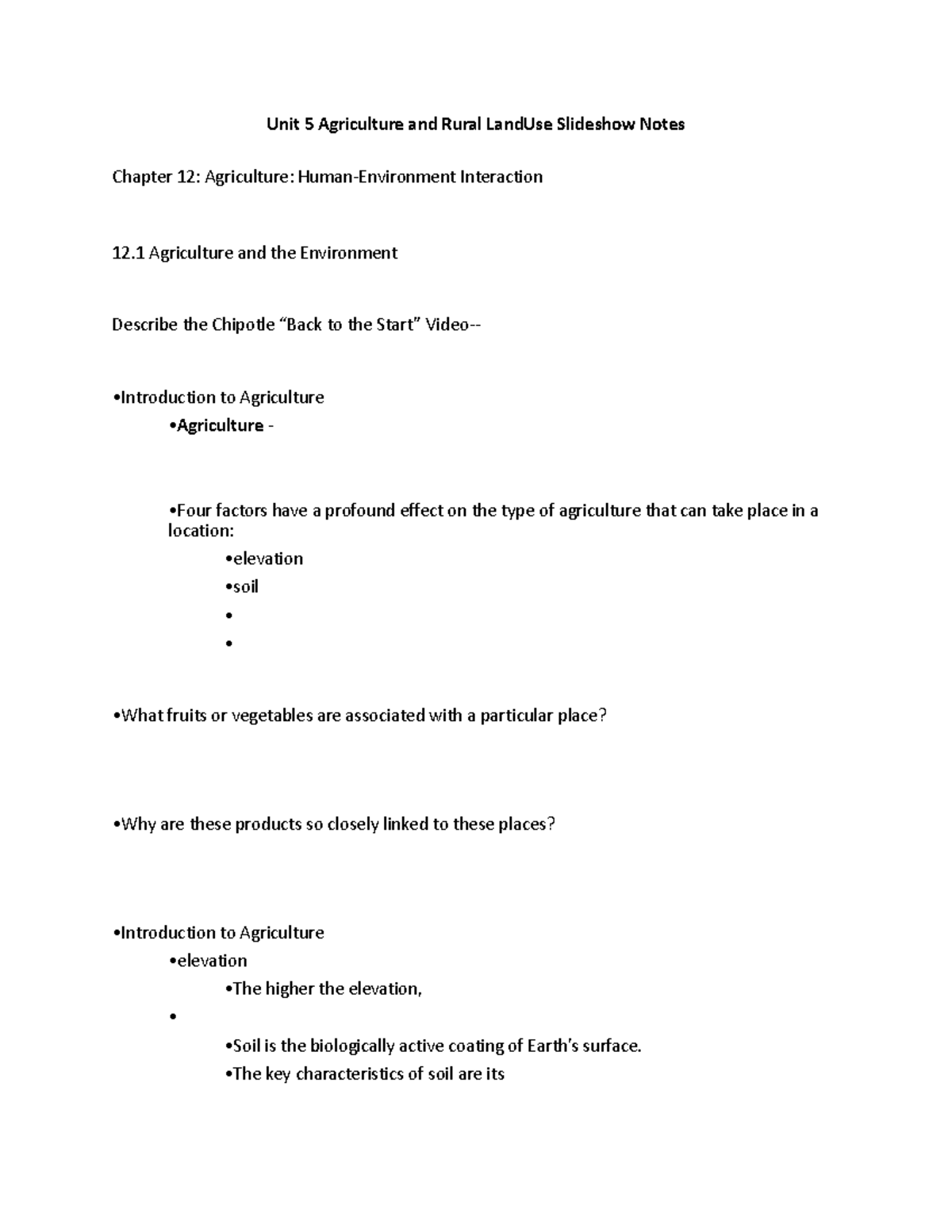 Unit 5 Slideshow: Agriculture and Rural Land Use Notes - Chapter 12 ...
