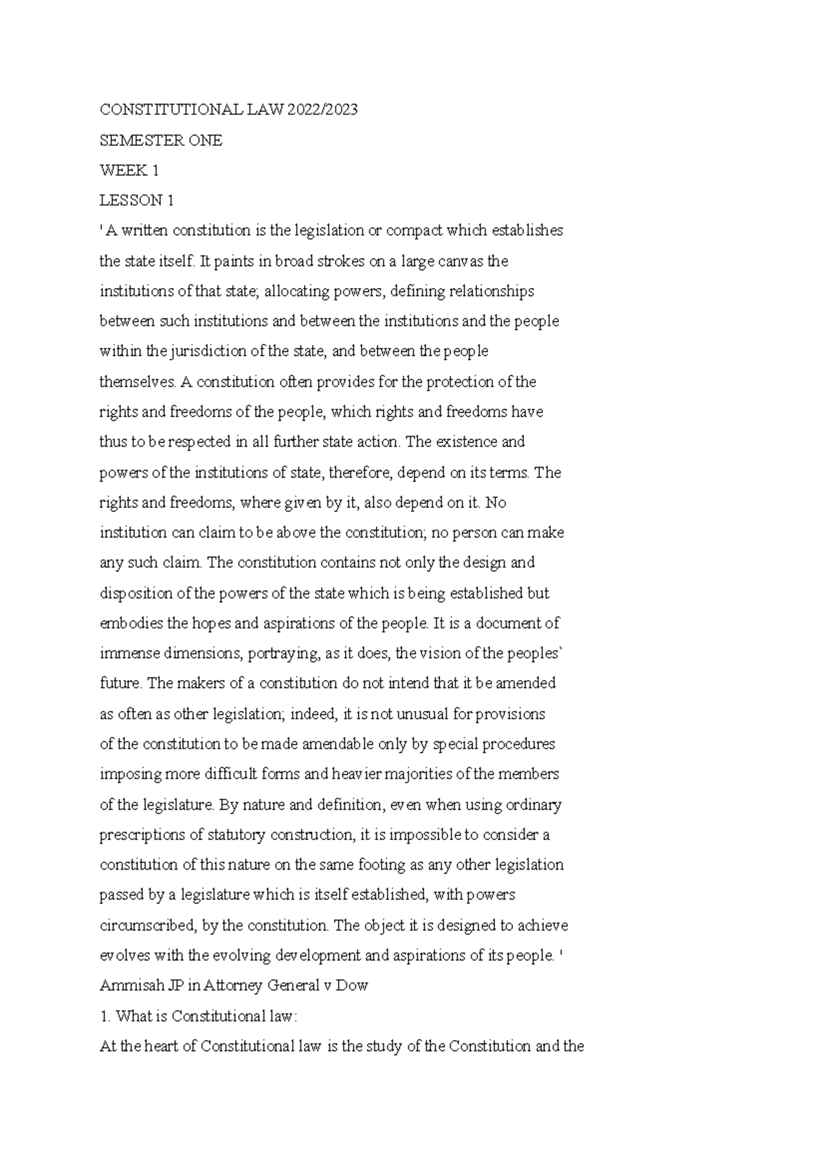 CONSTITUTIONAL LAW 101: SEMESTER ONE WEEK 1 LESSON NOTES - Studocu