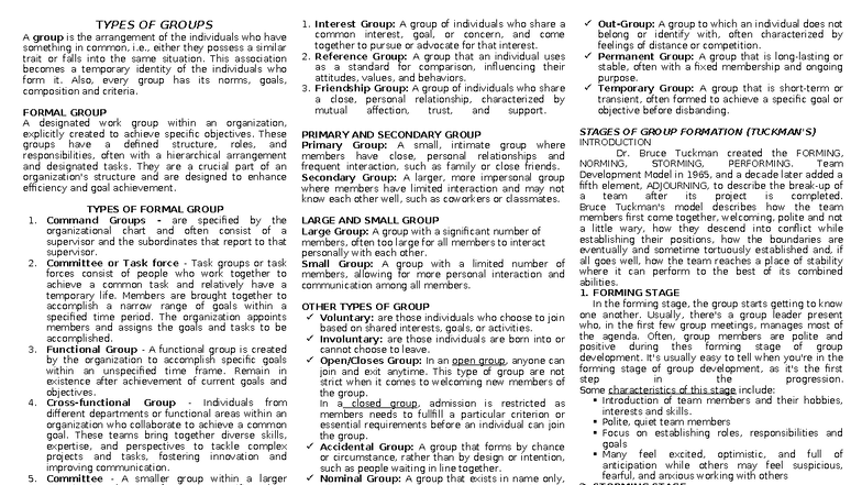 TYPES OF GROUPS: Understanding Formal and Informal Dynamics in GDE 101 ...