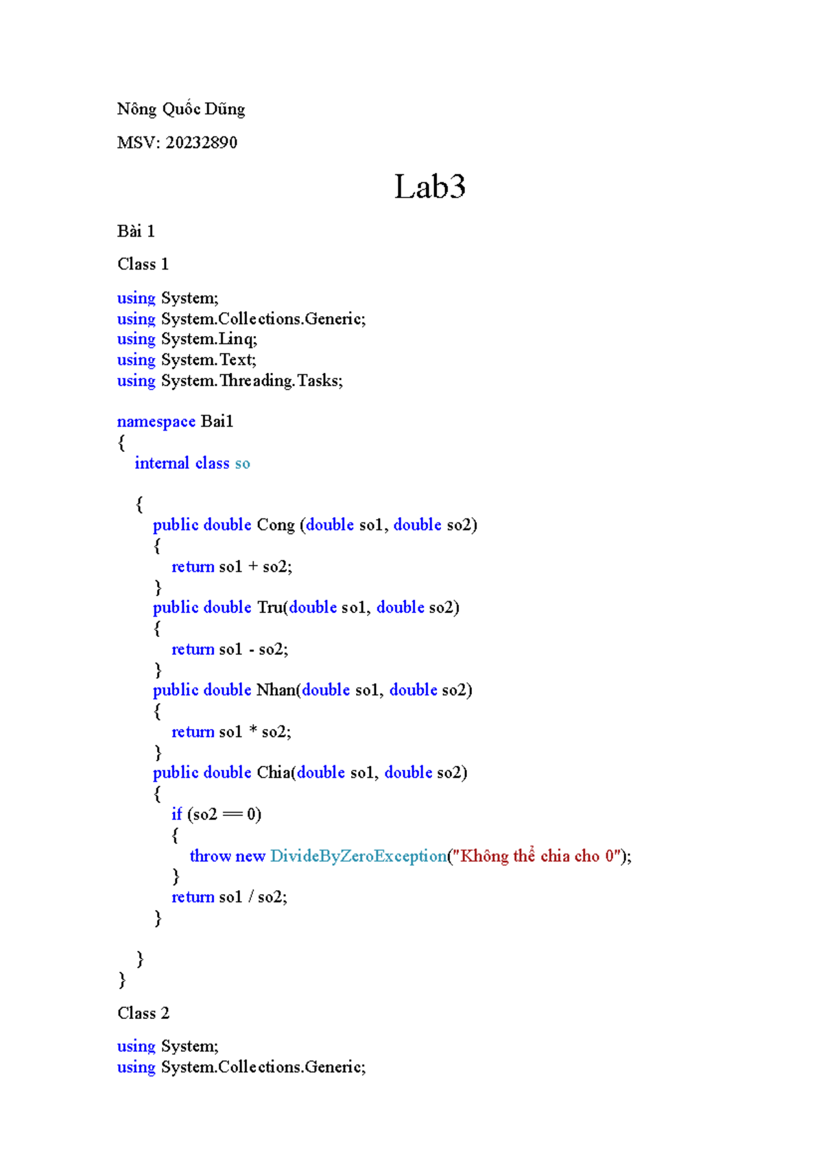 20232890 Lab 3: C# Programming Exercises and Results - Studocu