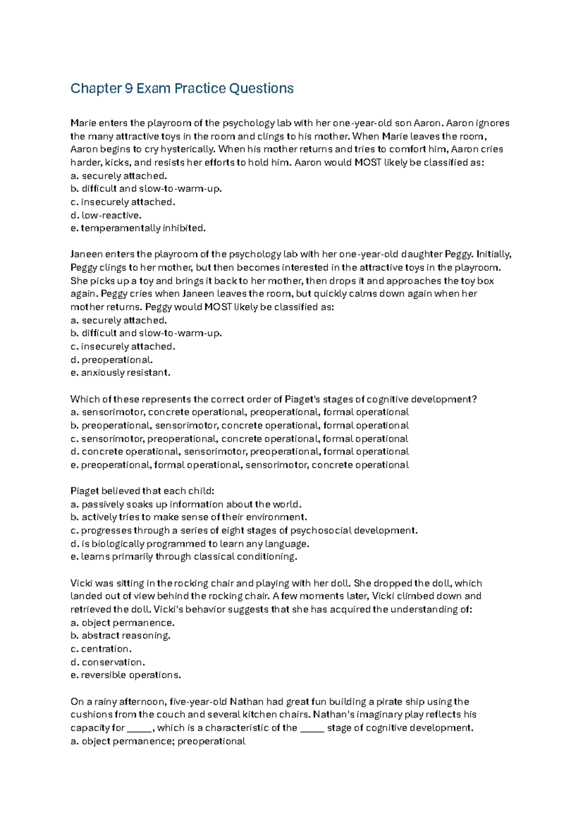 Chapter 9 Psychology Exam: Practice Questions and Answers (PSY101 ...