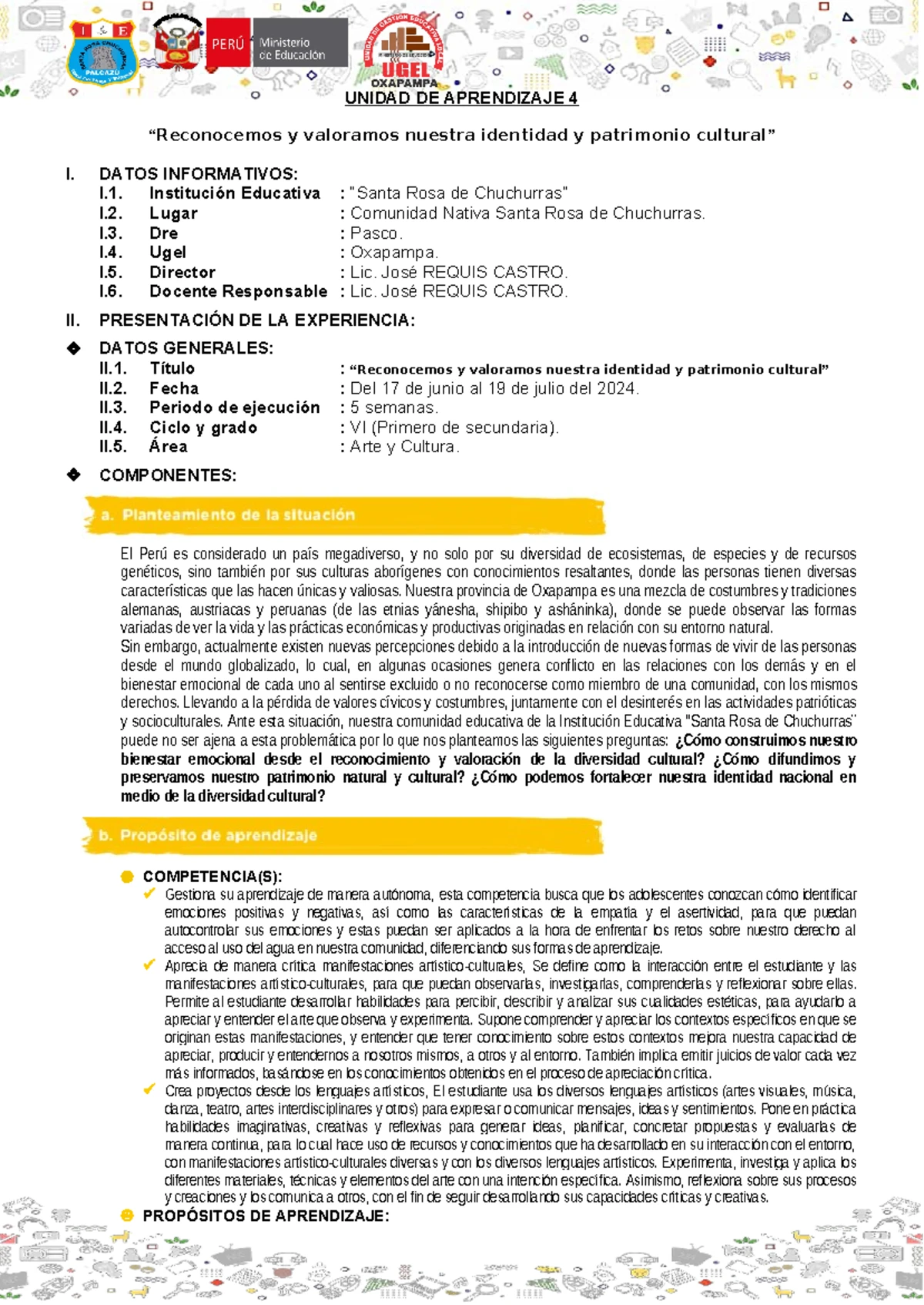 Unidad DE Aprendizaje DE ARTE Y Cultura 3 Primero DE Secundaria 2024 ...