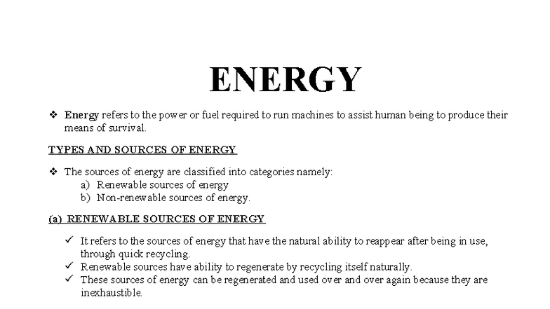 Topic 5: Energy - Comprehensive Notes on Sources and Types - Studocu