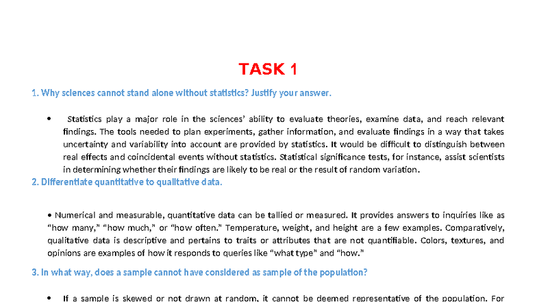 STAT 101: Task 1 & 2 - Understanding Statistics and Data Analysis - Studocu