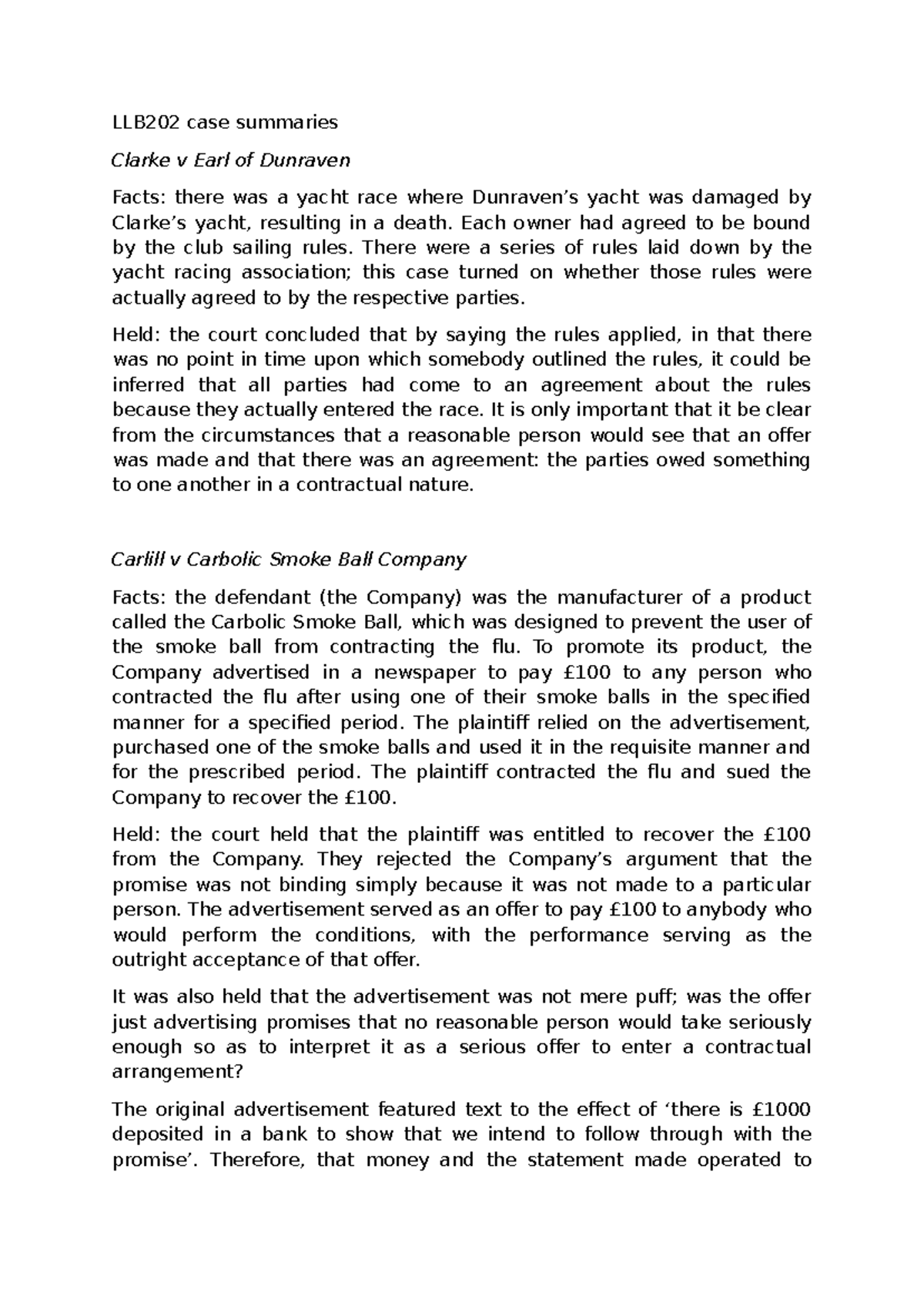 LLB202 Case Summaries: Key Legal Principles and Judgments - Studocu