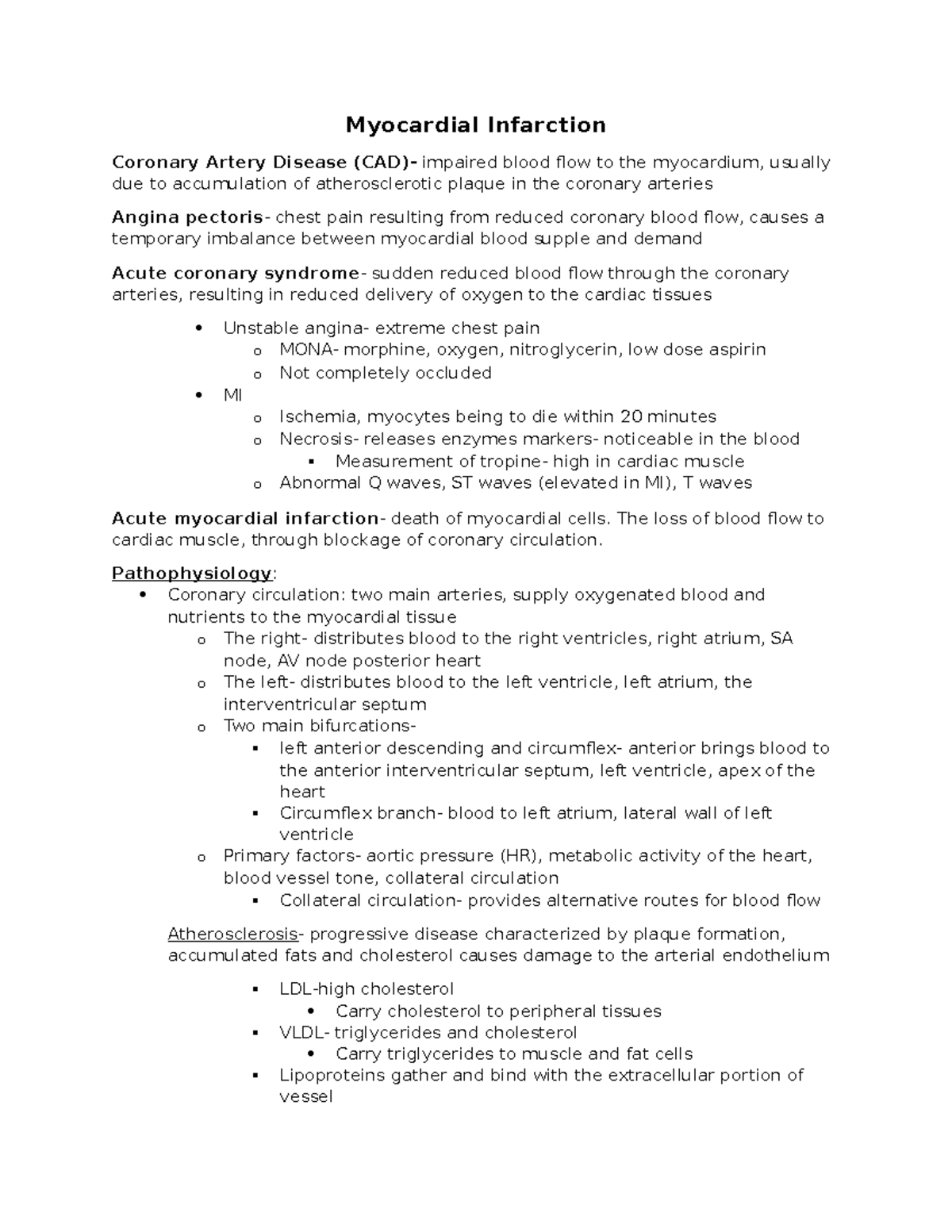 Management and Pathophysiology of Myocardial Infarction (Nursing Notes ...