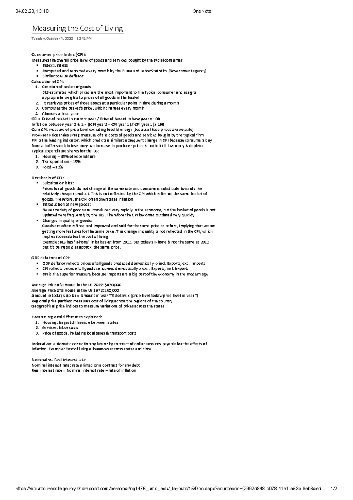 ECO 202 Chapter 11: Measuring the Cost of Living and CPI Analysis - Studocu