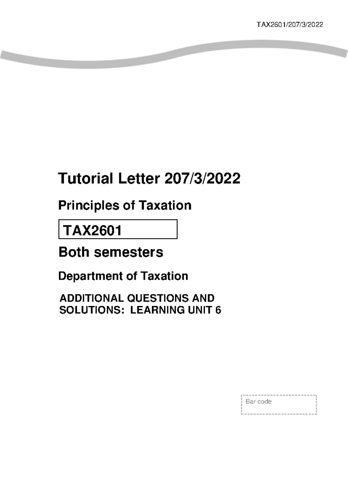 TAX2601 Tutorial Letter: Solutions for Learning Unit 6 (2022) - Studocu